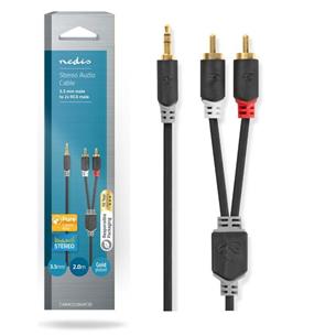 Cable audio Jack 3,5 estereo a 2 RCA 2mts Nedis