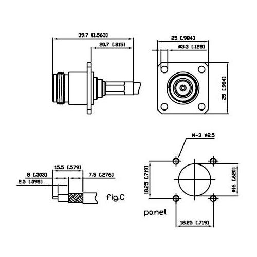 Base N cuadrada crimp RG58 Alfar