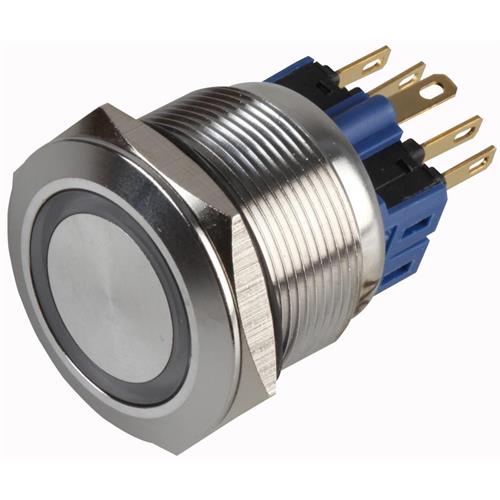 Pulsador antivandálico metálico 5A 250Vac con LED Azul a 12Vdc 22mm Pulsador antivandálico metálico 5A 250Vac con LED Azul a 12Vdc 22mm
