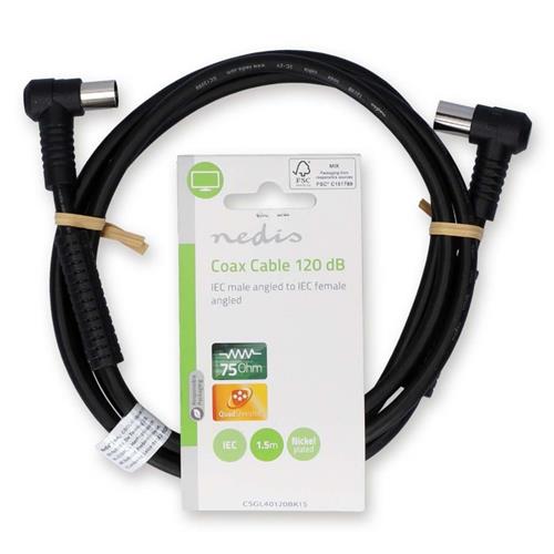 Cable antena M/H Acodado 1,5m Negro120db Nedis