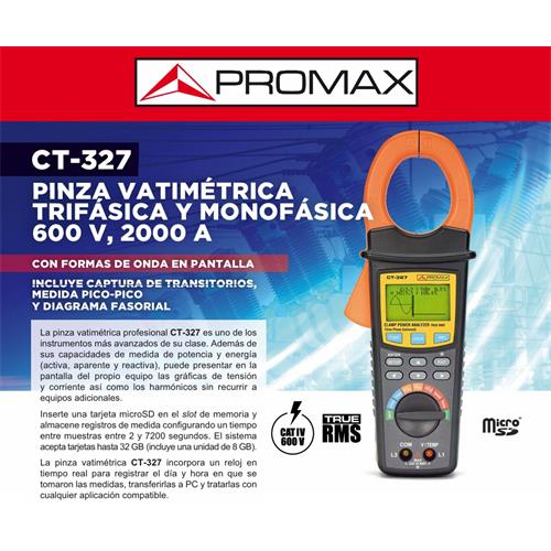 Pinza vatimétrica trifásica y monofásica 600V, 2000A CT-327 Promax
