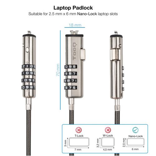 Cable de seguridad PC Nano 1.5m con combinación.