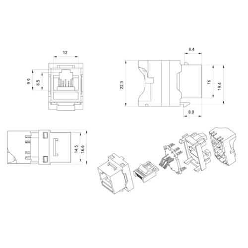 Conector RJ45 hembra UTP Cat.6A Keystone SH