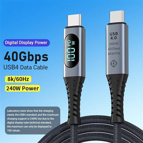 Cable USB-C 40Gbps 240W con Monitoreo de Potencia en Tiempo Real