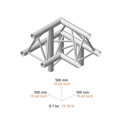 Esquina truss triangular 3 vias 90º derecha vertice arriba plata FK30T C392