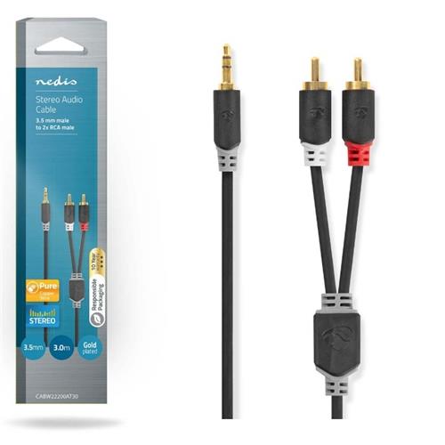 Cable Jack 3,5 estereo a 2 RCA 3 mts Konig Blister