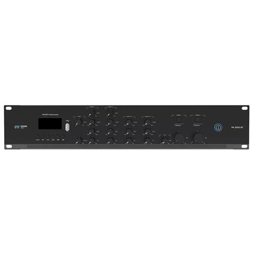 Amplificador con mezclador/reproductor 2x250W@4Ohm, L70/100V. 2 zonas PA 2502 BT