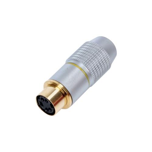 Conector Mini-Din hembra aereo 4 pines metalico dorado