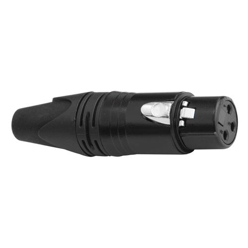 Conector XLR 3 contactos. Hembra aéreo. Carcasa metálica negra. MCA 011 MKII