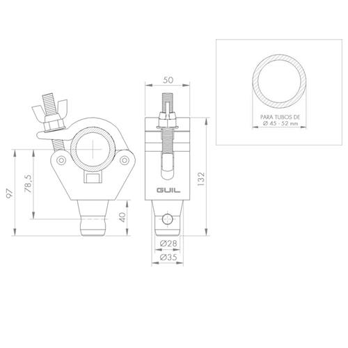 Abrazadera con adaptador cónico truss. Tubos de Ø 45-52 mm. WLL: 300 kg ABZ-13 Abrazadera con adaptador cónico truss. Tubos de Ø 45-52 mm. WLL: 300 kg ABZ-13