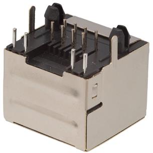 Base RJ45 STP 50U" (8P8C) para circuito impreso acodada con LEDs 2