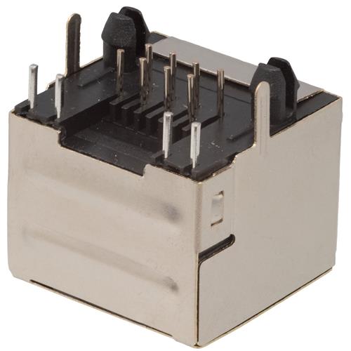 Base RJ45 STP 50U" (8P8C) para circuito impreso acodada con LEDs