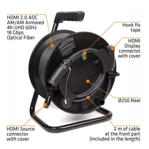 Cable HDMI 2.0 AOC ARMORED 4K 50m montado en carrete R-HDMI-120/050 Cable HDMI 2.0 AOC ARMORED 4K 50m montado en carrete R-HDMI-120/050