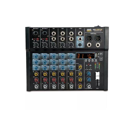 Mezclador de audio. 2 canales mono+3 ST. Reproductor USB/Bluetooth AM 8 DSP BT