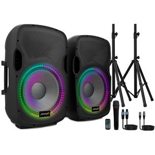 Set 2 atavoces 15" +soportes + cableado + micro PARTY 215 LED