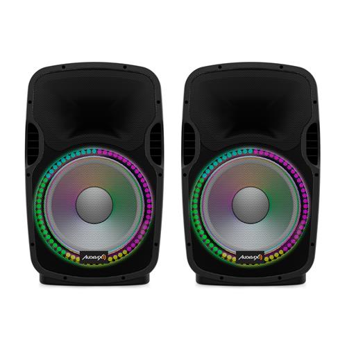 Set 2 atavoces 15" +soportes + cableado + micro PARTY 215 LED