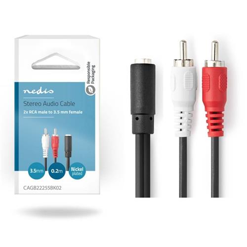 Cable audio Jack 3,5 ST hembra a 2 RCA 20cm