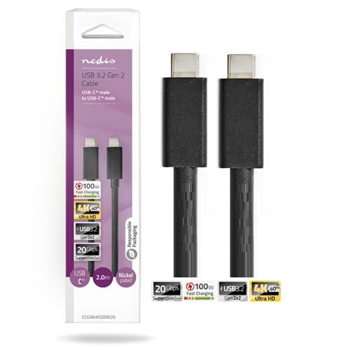 Cable USB-C 20Gbps (USB3.2 Gen2) 100W 2 mts