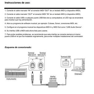 Convertidor USB a MIDI con cable 2.0m 2