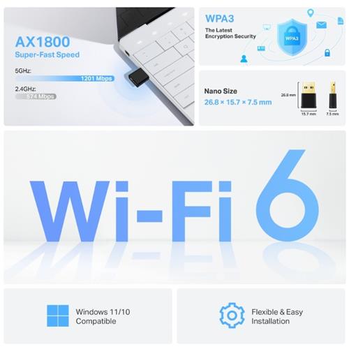 Adaptador Wifi6 Dual AX1800U NANO TP-Link