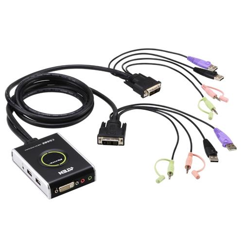 KVM switch DVI-D+USB+sonido 2PC 1,2m Aten