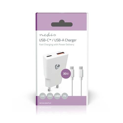 Cargador Gang 30W USB C-A + cable C-C Nedis