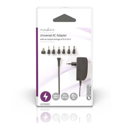 Fuente universal 1A 9V a 24V 100/230V Nedis
