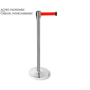 Poste separador INOX cinta retráctil roja de 3 m. Cabezal...