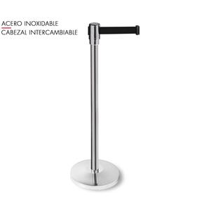 Poste separador INOX cinta retráctil negra de 3m Cabezal...