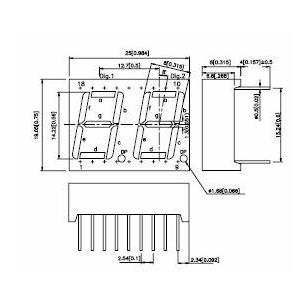 Display a led doble, anodo comun, 14x25mm, rojo, 24000ucd