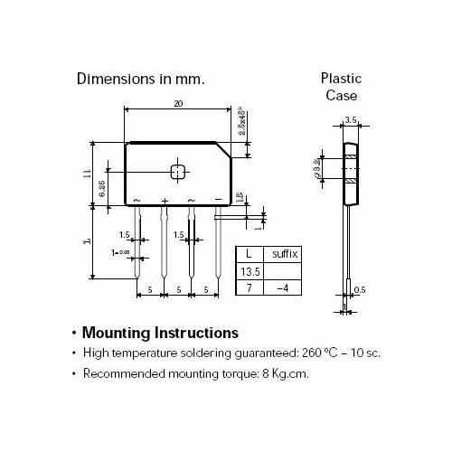 Diodo puente 1,5A 125V plano