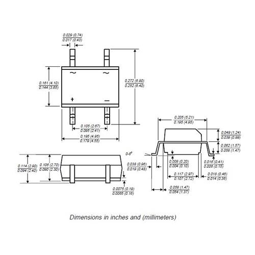 Diodo puente MB6S 0,5A 600V SOP-4 SMD