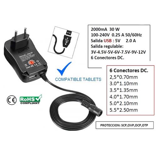 Fuente universal 2A 3-12VDC+USB US200