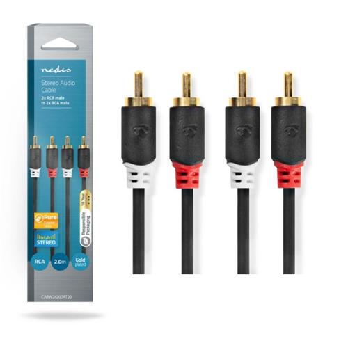 Cable audio 2 RCA macho/2 RCA macho 2 mts Nedis