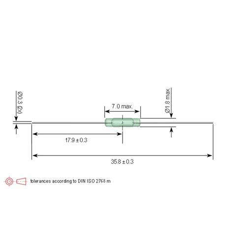 Ampolla reed interruptor 1,8x7mm contacto abierto