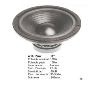 Altavoz woofer 12" 100W redondo