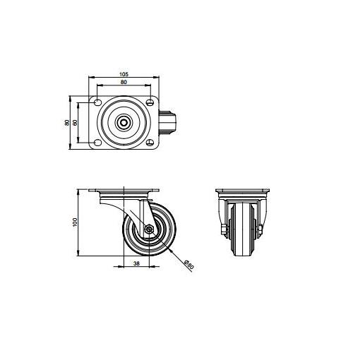 Rueda giratoria 80 mm azul 372081