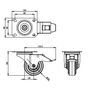 Rueda giratoria 80 mm azul y Freno 372091 2