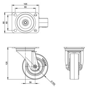 Rueda ancha azul 100mm sin freno 372151 2