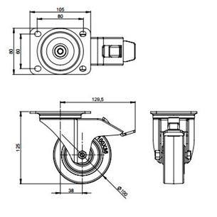 Rueda giratoria 100 mm azul y Freno 372191 2