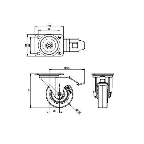 Rueda giratoria 100 mm azul y Freno 372191 Rueda giratoria 100 mm azul y Freno 372191