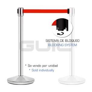 Pilar de acero inoxidable con cinta retráctil roja 3m PST-11