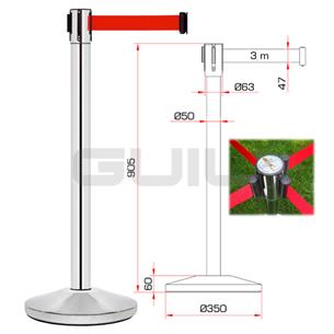 Pilar de acero inoxidable con cinta retráctil roja 3m PST-11 2