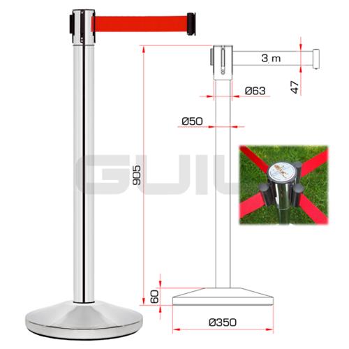 Pilar de acero inoxidable con cinta retráctil roja 3m PST-11