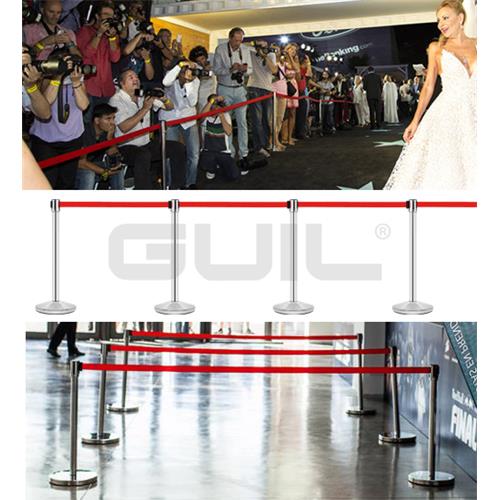 Pilar de acero inoxidable con cinta retráctil roja 3m PST-11 Pilar de acero inoxidable con cinta retráctil roja 3m PST-11