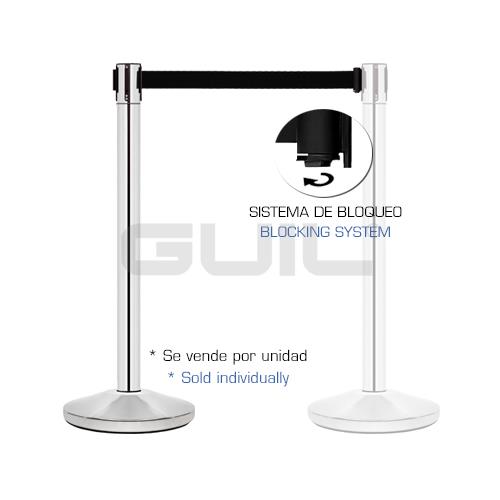 Pilar de acero inoxidable con cinta retráctil negra 3m PST-11/N