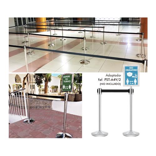 Pilar de acero inoxidable con cinta retráctil negra 3m PST-11/N