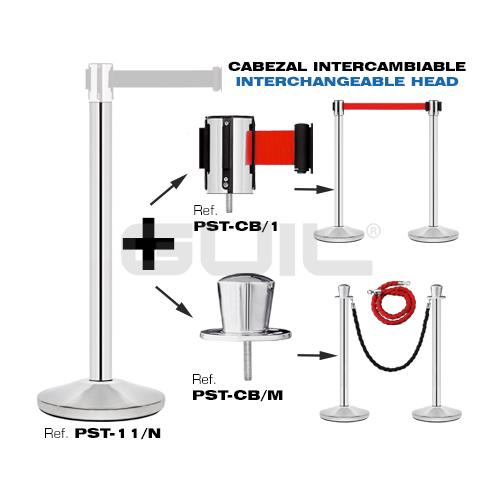 Pilar de acero inoxidable con cinta retráctil negra 3m PST-11/N