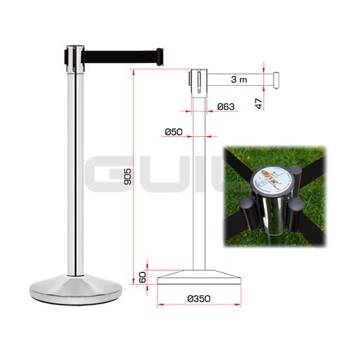 Pilar de acero inoxidable con cinta retráctil negra 3m PST-11/N