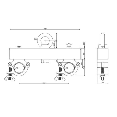Adaptador de truss con dos abrazaderas para tubos de 50mm. y anilla inferior WC8